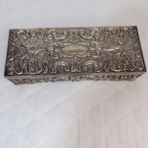 Vintage Godinger Ornate Silver Tone Decorative Jewelry Box 1992 Sturdy Metal